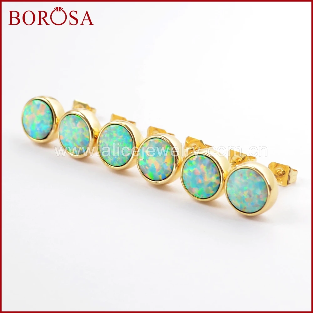 BOROSA Fashion 5pairs Gold Bezel Round White Japanese Opal Stud Earrings Drusy Manmade Jewelry for Women ZG0257 | Украшения и