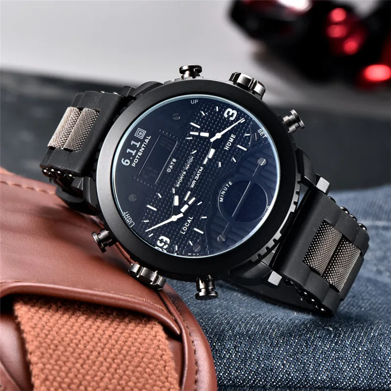 Cena Dropshipping nowy 6.11Big mężczyzna zegarka sporta mężczyzna podwójny wyświetlacz kwarcowy na rękę wodoodporny zewnątrz wiele stref czasowych zegar