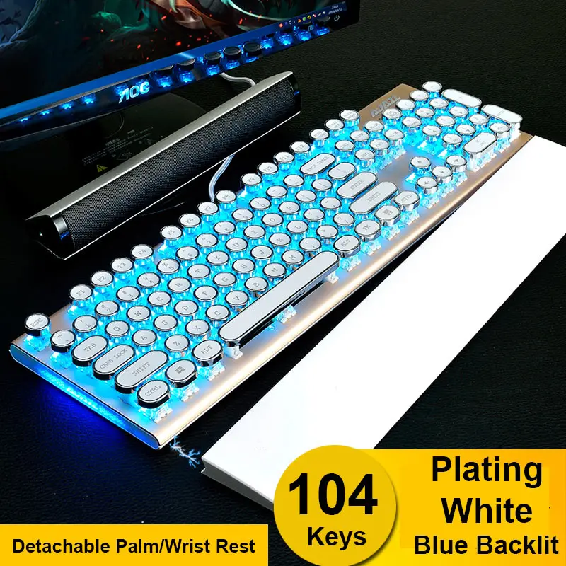 87/104 ключей Ajazz AK40, проводная панк-клавиатура, зеленый/синий/смешанный светодиодный, с подсветкой, USB, игровая механическая клавиатура, геймер, компьютер, ноутбук, Новинка - Цвет: White Blue Light