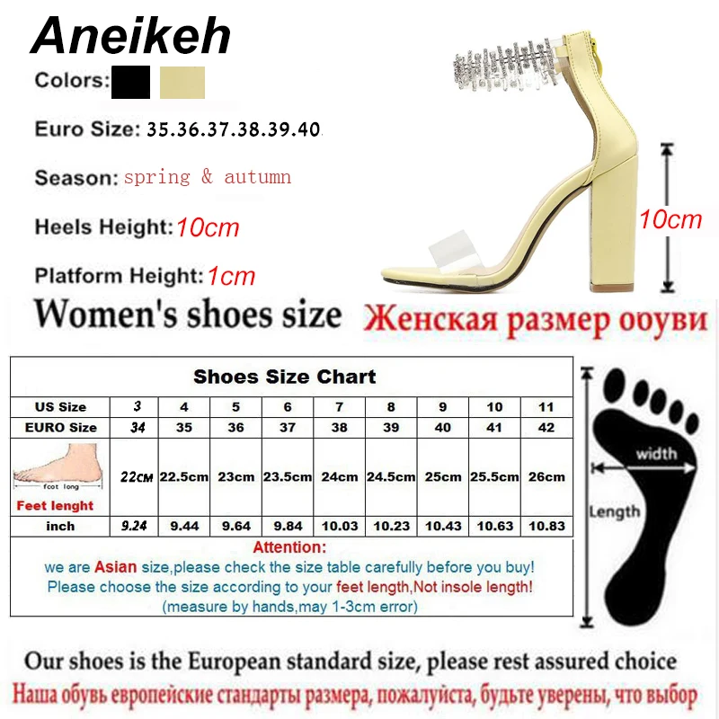 Aneikeh 2018 Women Rhinestone Crystal Block Heels Sandals Pumps Zipper Chunky Sandals Thick Heel Woman Summer Sexy Shoe