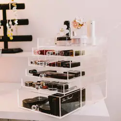 6 слоев прозрачный акриловый Органайзер для макияжа с выдвижным ящиком Настольный ящик для хранения прозрачный стол макияж Органайзер