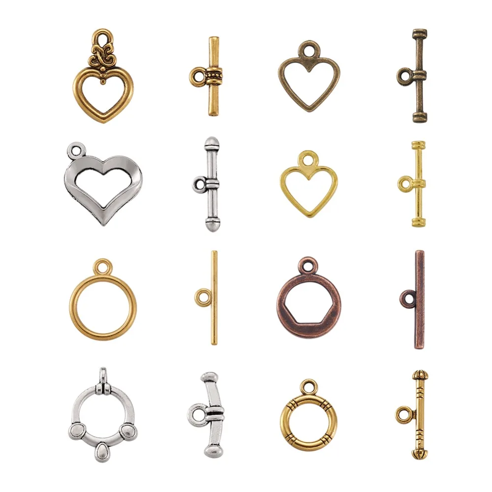 

Pandahall 100pc Mixed Heart Round Shape Tibetan Style Toggle Clasps For Jewelry finding Mixed Color Toggle: 15~25x10~15mm