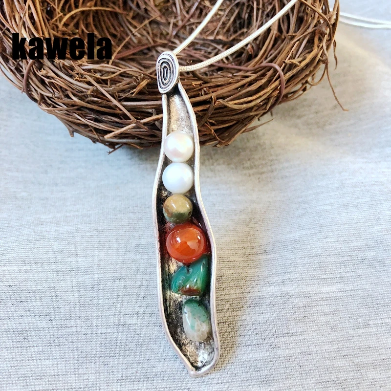 

Free Shipping Mixed Color Natural Stone Elegant Pearl Snake Chain Pendant Necklace