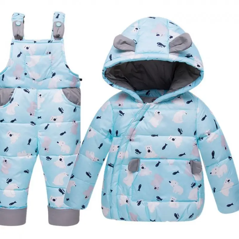 

2019 New Winter Children Snowsuit Kids Boy Girl Clothing Set Baby Warm Hooded White Duck Down Jacket Coat+ Bib Pant Ski Suit N23