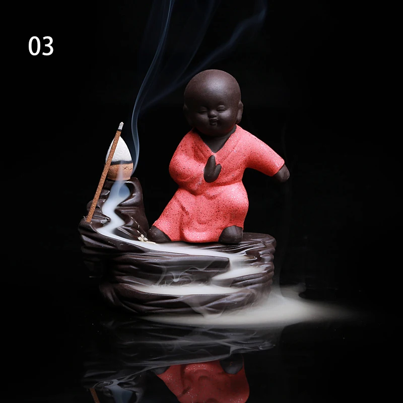 Ручная горелка для благовоний, маленький монах керамическая курильница Исин обратная палочка курильница с Буддой фиолетовая глина керамическая основа+ 10 конусов для благовоний