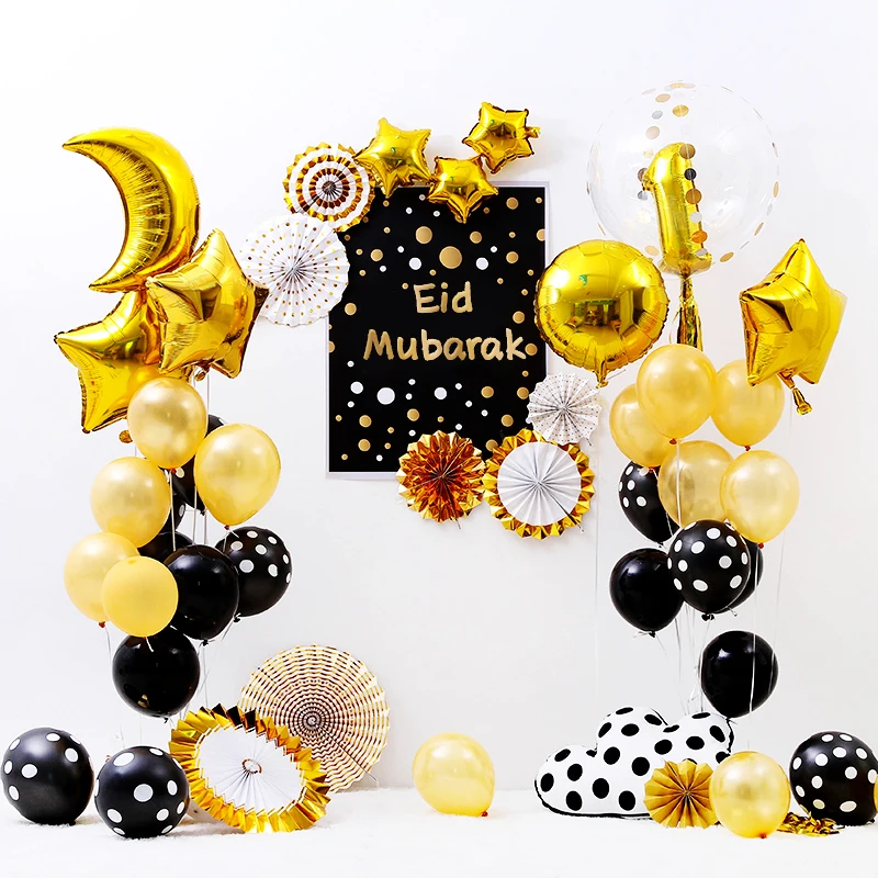 

Ramadan And Eid Decoration Balloons EID MUBARAK Gold Black Theme Balloon Muslim Ramadan Kareem Islamic Home Decor Supplies