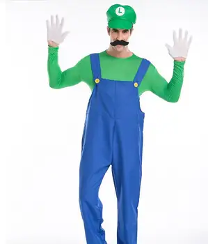 

Hot Party Cosplay Costume Mario and Louie Bros Halloween Costume Tube Plumbers Bib Theme Costume Red Green PS6043