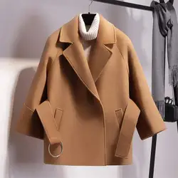 BZBFSKY2019 новое шерстяное пальто осенние и зимние Короткий плащ талии Для женщин короткие шерстяное пальто куртка с поясом S--XXL