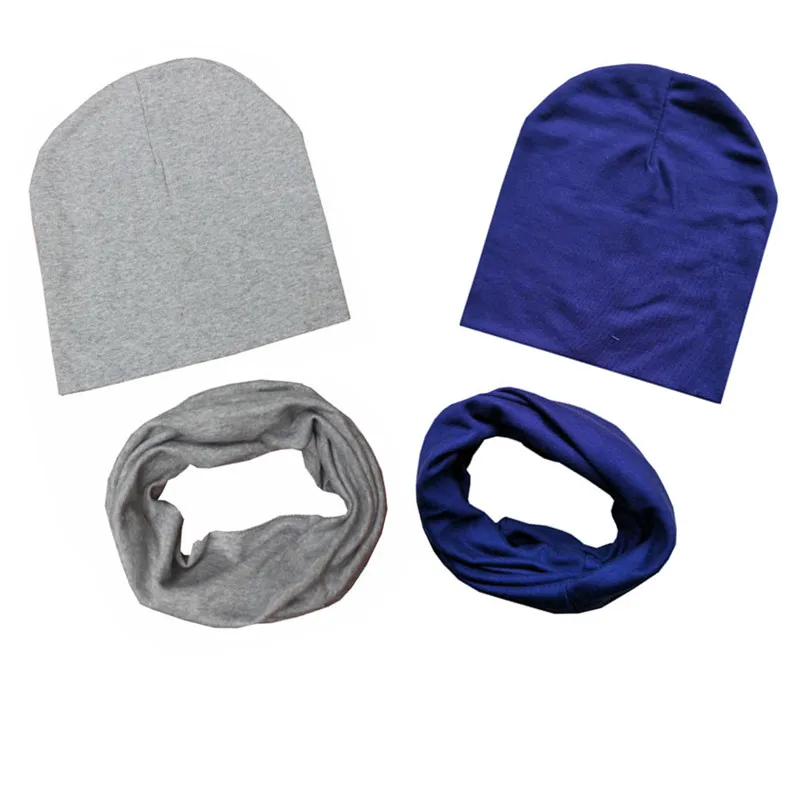 Весенне-осенняя Новинка, вязанная крючком хлопковая одежда для взрослых beaniess, однотонные шапки для мальчиков и девочек, детские шапки, комплекты из двух предметов, аксессуары - Цвет: gray navy two set