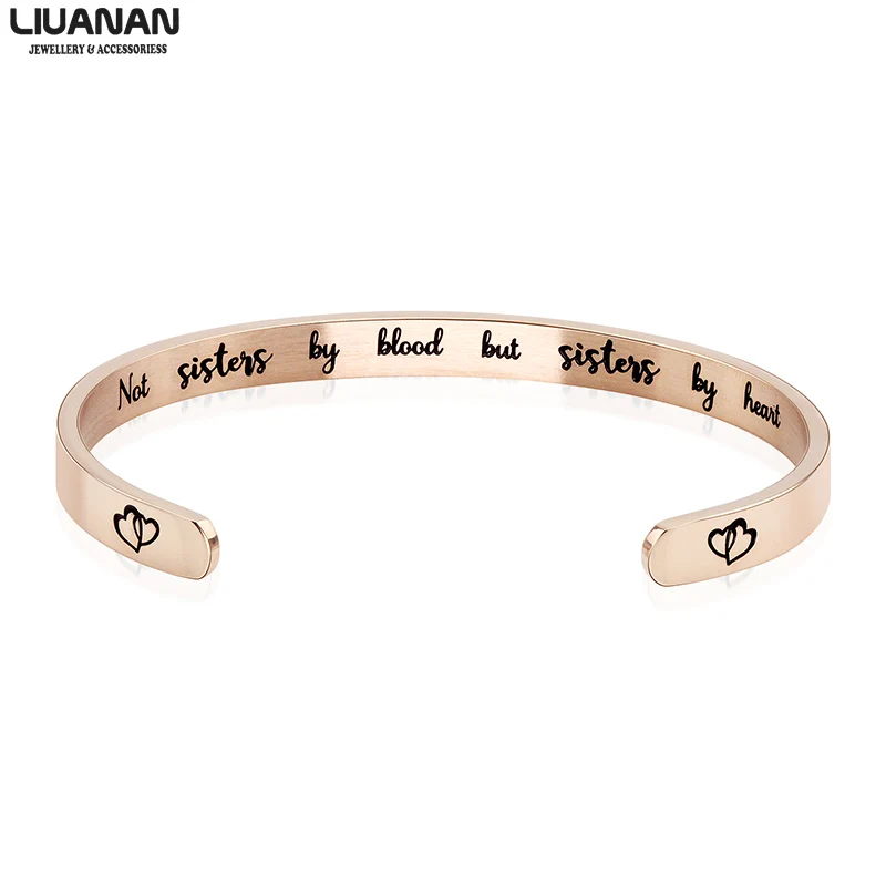 Best Friends Bracelets Graduation Farewell Gift Friendship Jewelry Not Sisters by Blood But Sisters by Heart Bangle Bracelet - Окраска металла: Heart-Rose gold