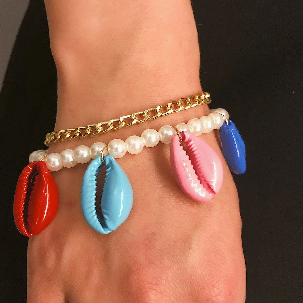 

Pearl Colorful Seashell Hand Knit Bracelet Shells Bracelets Beaded Shell Strand Bracelet 2019 Women Accessories