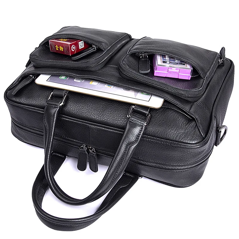 Nesitu Высокое качество черный первый слой из натуральной кожи Офисные Мужские портфели портфель 14 ''ноутбук мужские сумки мессенджер M7373