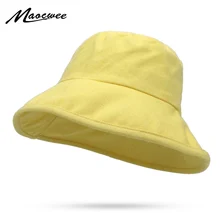 Солнцезащитный крем Для мужчин Для женщин ведро шляпа шапки лето-осень одноцветное Цвет Рыбак Панама высокого Качественный хлопок простой Шапки ковбой