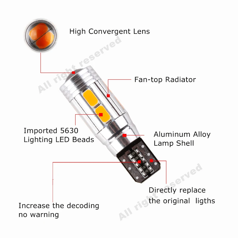 T10 W5W светодиодный лампы 10SMD CANBUS OBC Error Free светодиодный светильник 501 приборной панели автомобиля светодиодный лампы салона авто источник света парковка 12V Янтарная D45