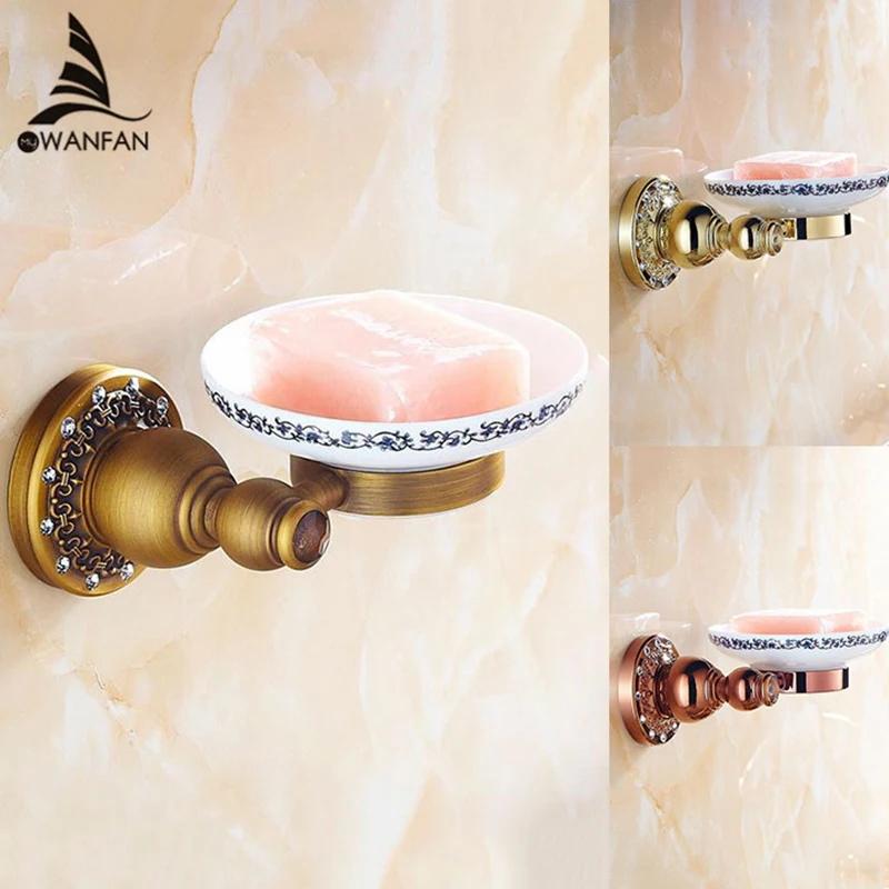 Gold Crystal Soap Dish Holder Luxury Europe Soap Holder Antique Crystal Brass Ceramic Plate