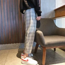 Fashion Casual Men's Cropped Trousers Spring And Autumn New M-2XL Plaid Loose Trousers Dark Gray Gray Personality Youth Popular