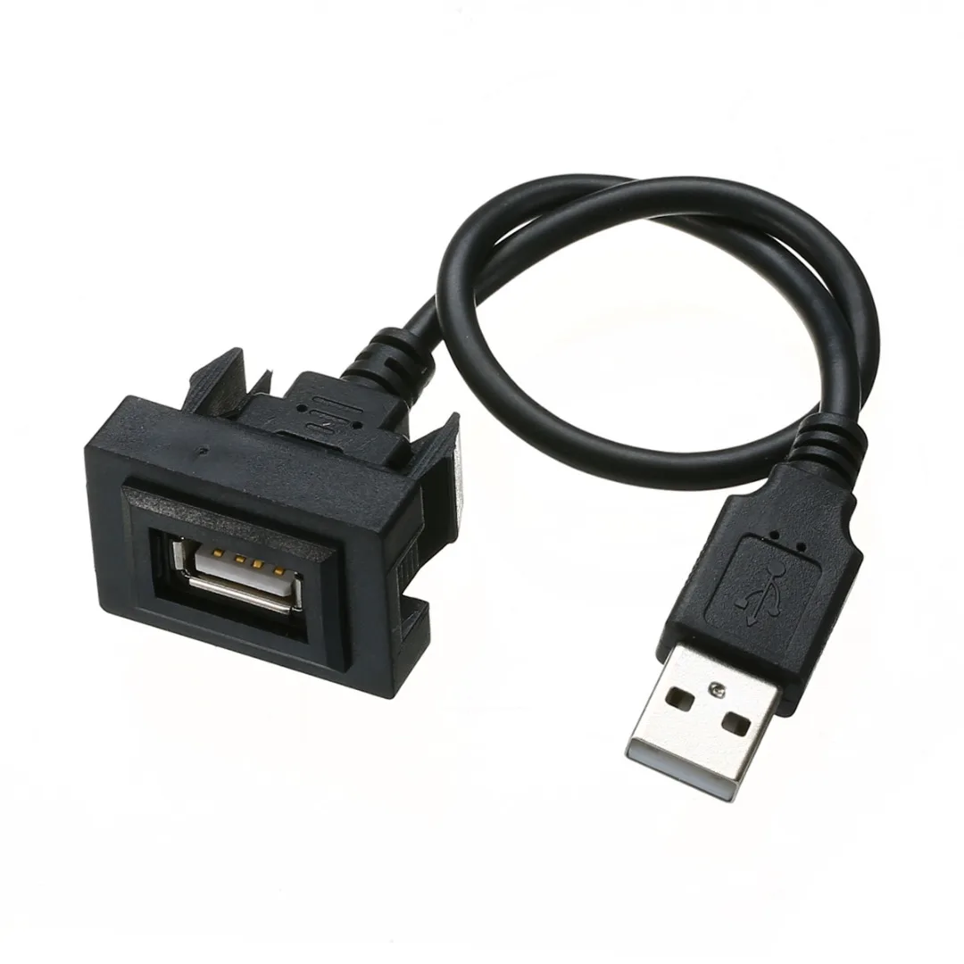 

1pc 20cm Car Black Plastic Metal Dashboard Flush Mount Male To Female Extension Embedded 2.0 USB Cable Fit For Toyota