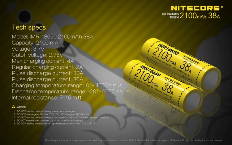 NITECORE power IMR18650 2600mAh 40A 3,7 V литий-ионная защищенная аккумуляторная батарея с высокой прочностью для Vaping устройств 2 шт. с плоским верхом