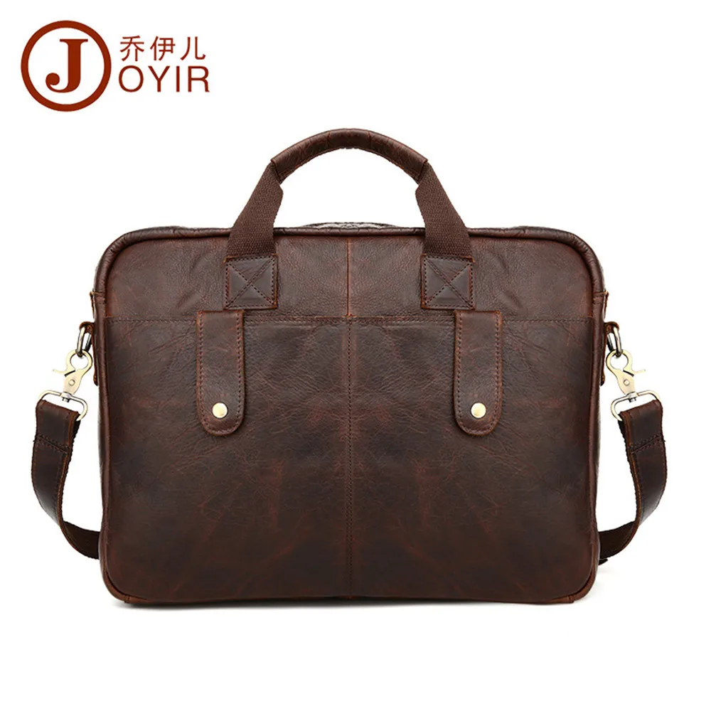 

JOYIR Luxury Vintage Business Men Bag Crazy Horse Leather Travel Briefcase Laptop Bag Satchel Chocolate Men's Briefcases Handbag