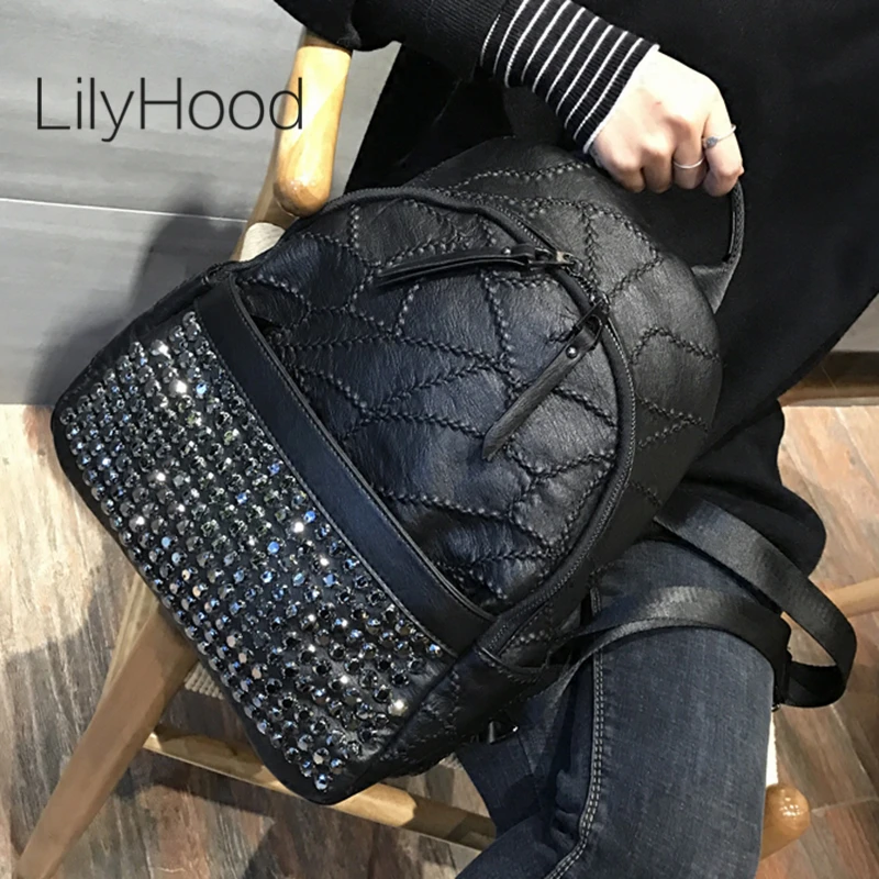 Женский рюкзак из искусственной кожи с металлическими заклепками, высококачественный Женский рюкзак из искусственной кожи, модный дизайн, повседневный школьный рюкзак