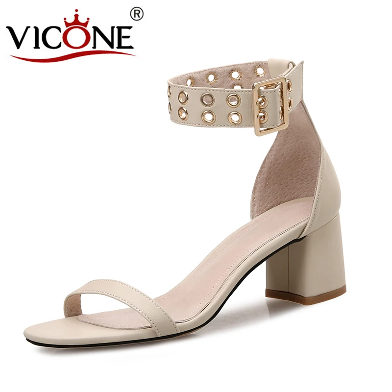 

VICONE Women Summer Square Toe Dress Office Casual Sweet Fashion Square Heels V10162