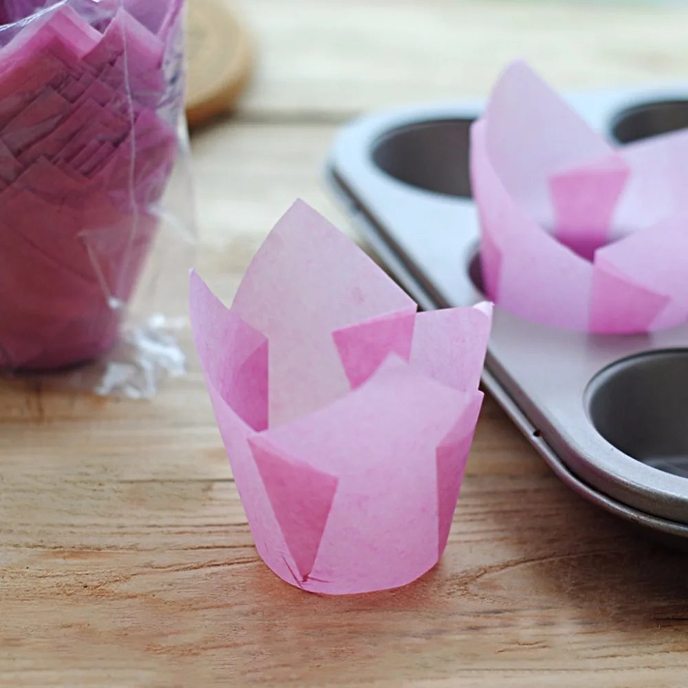 50pcs//lot Solid Wrapper Liners Cup Muffin Tulip Case Cake Paper Baking Cupcake