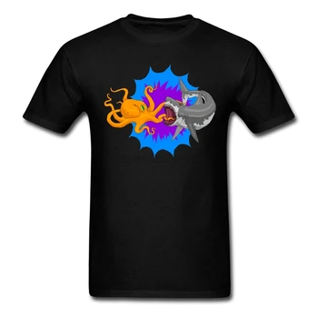 

Original Design T-shirt for Men Dad Men's Tees Octopus vs. Shark Crew neck Sea Animal Attack Quilt Tees Feminina graith