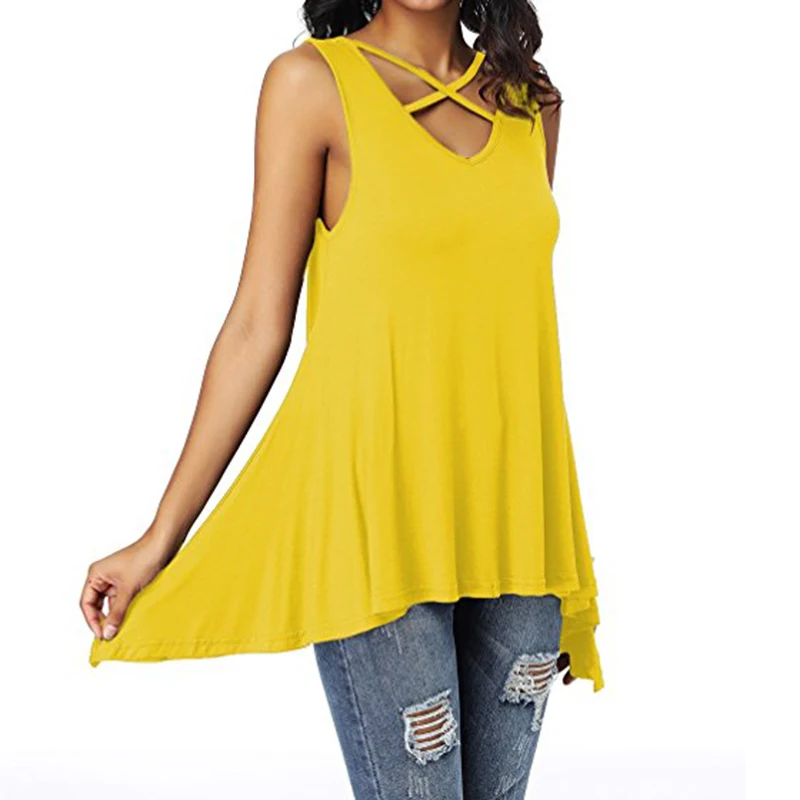 Summer Women Sleeveless Cross Vest V Neck Casual Holiday Blouse Tops T-shirt New