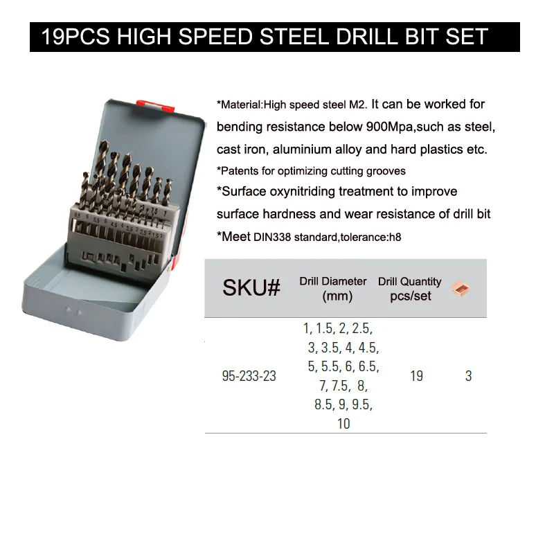 Stanley multi function 19pcs HSS iron box twist drill bit set kits 1 1.5 2 2.5 3 3.5 4 4.5 5 5.5 6 6.5 7 7.5 8 8.5 9 9.5 10 mm Stanley multi function 19pcs HSS iron box twist drill bit set kits 1 1.5 2 2.5 3 3.5 4 4.5 5 5.5 6 6.5 7 7.5 8 8.5 9 9.5 10 mm