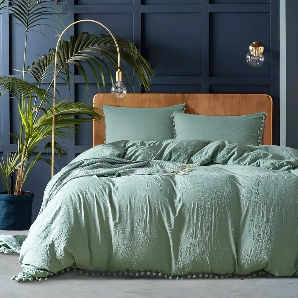 

Solid Color Soft Polyester Home Bedding Set US Twin Queen King Size Bedclothes Duvet Cover Pillow Case Decorative Home Textile