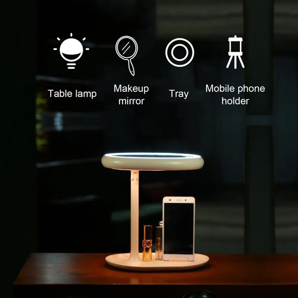 Led макияж свет зеркало косметический столик лампа USB сенсорный такт переключатель спальни лампы Регулируемый держатель телефона кронштейн