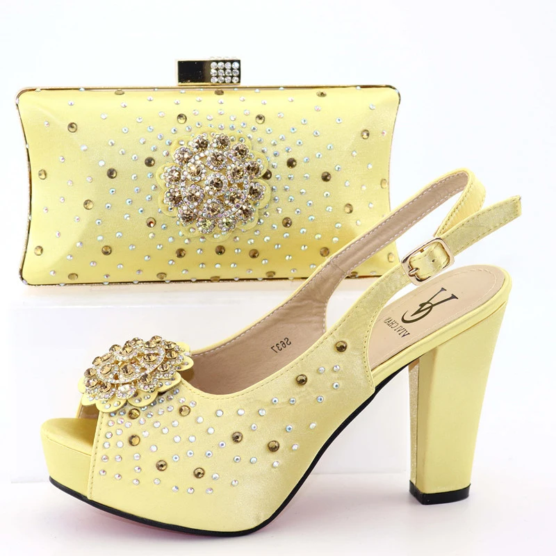 

Gold sandal lady shoes with clutches bag with many stones high heel shoes and bag italy design shoes bag set matching SB8328-3