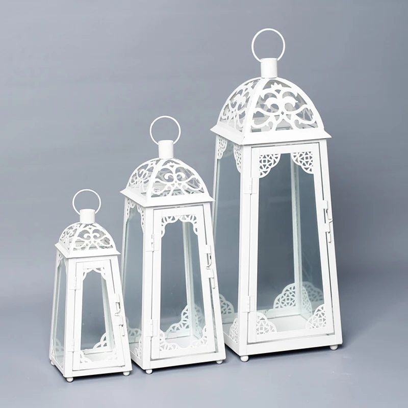 European Vintage Wedding Accents Lace Design White Iron Small Middle Large Candle Holder Set European Vintage Wedding Accents Lace Design White Iron Small Middle Large Candle Holder Set