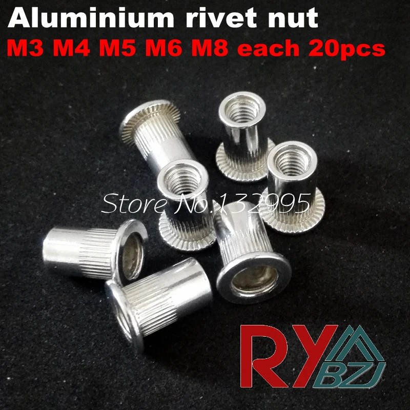 M3 M4 M5 M6 M8 100pcs Aluminium rivet nut Metric Flat Head Blind Insert