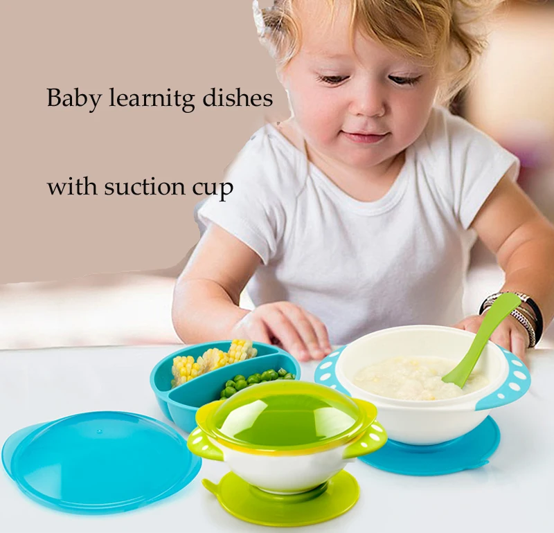 Baby Toddler Learn Dishes with Suction Cup Dining bowl Baby Tableware Kids dinnerware Infant