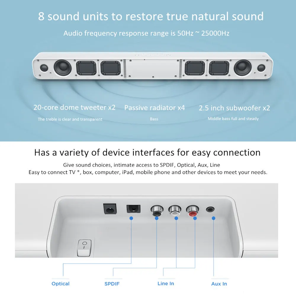 Original Xiaomi Mi Wireless TV Audio Home Theater Speaker Soundbar SPDIF Optical Aux Line Sound Bar Support Sony Samsung LG TV Original Xiaomi Mi Wireless TV Audio Home Theater Speaker Soundbar SPDIF Optical Aux Line Sound Bar Support Sony Samsung LG TV
