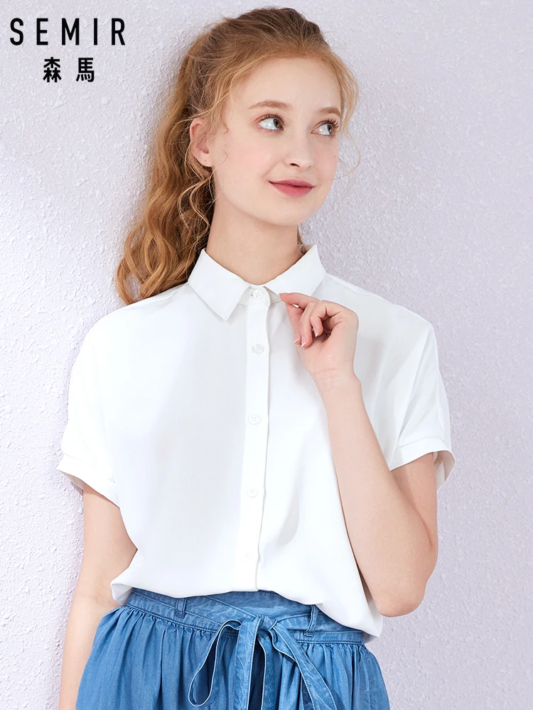 

SEMIR 2019 summer new short sleeve shirt women lapel college wind girl sweet college wind chiffon shirt tide
