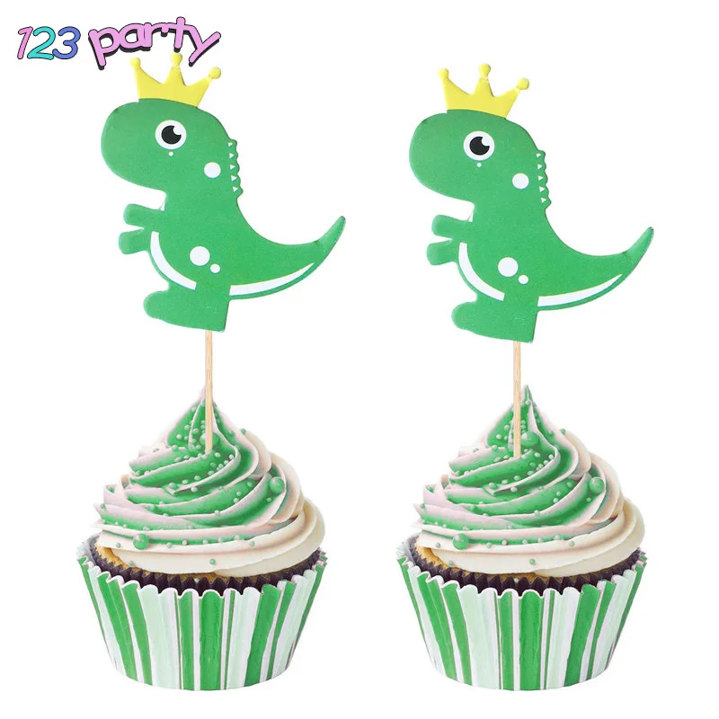 

6pcs Cartoon Dinosaur Cake Flag Birthday Party Cake Decoration Baby Shower Baking Decoration Party Supplies