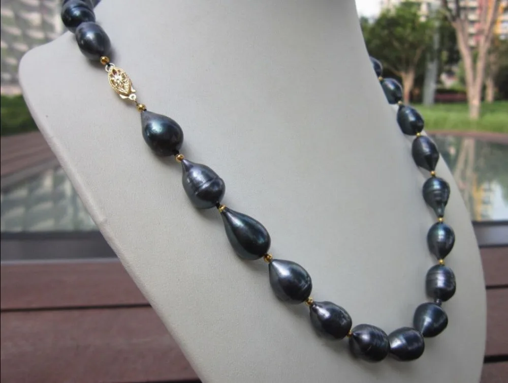 

Jewelr 006460 HOT 11-13MM TAHITIAN NATURAL SOUTH SEA BLACK PEARL NECKLACE 14KGP