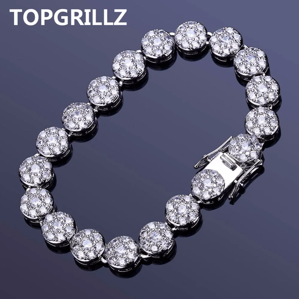 TOPGRILLZ позолоченный/серебряный цвет покрытый Iced Out Bling ювелирный браслет Круглый микро Pave CZ камень 10 мм браслеты для мужчин и женщин