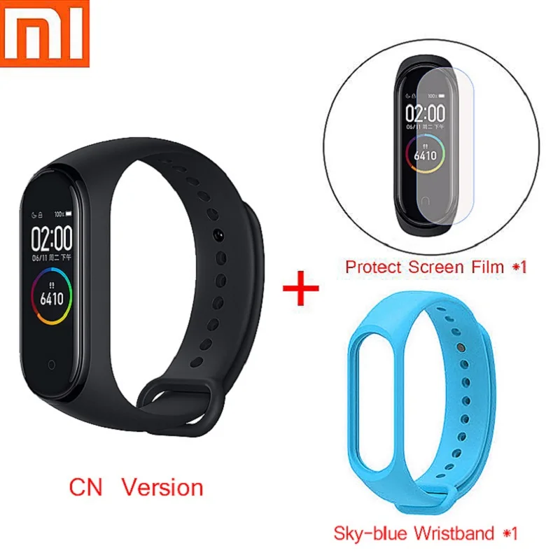 Глобальная версия mi Band 3 монитор сердечного ритма Спорт Xia mi Band 4 0,9" OLED мгновенное сообщение Водонепроницаемый Фитнес-трекер Смарт-браслет - Цвет: M4 Film L Blue Band