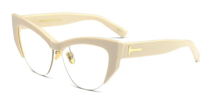CCSPACE женские очки кошачий глаз оправа для мужчин и женщин без оправы с Т-образными заклепками брендовые дизайнерские оптические очки модные очки 45108 - Цвет оправы: C1 beige clear