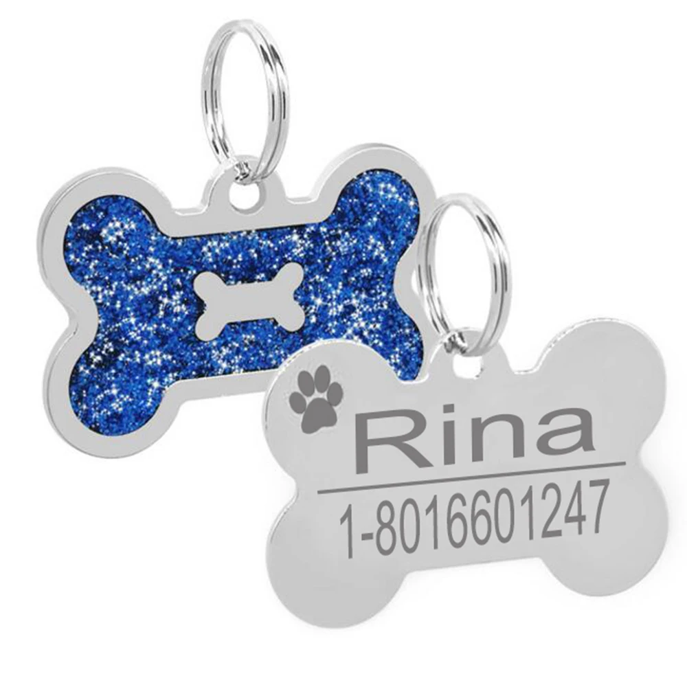 

Personalized Dog Tags Engraved Cat Puppy Shiny Glitter Paw Shape Pet ID Name Collar Tag Pendant Pet Accessories