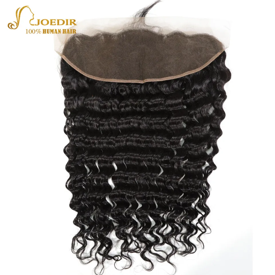 Joedir индийские пучки волос с фронтальной глубокой волной пучки с фронтальной человеческие волосы переплетения пучки с прозрачным кружевом фронтальной