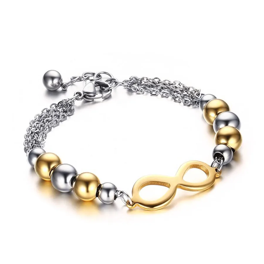 LEEFT Womens Balls Bead Bangle Stainless Steel Eight Words Charms