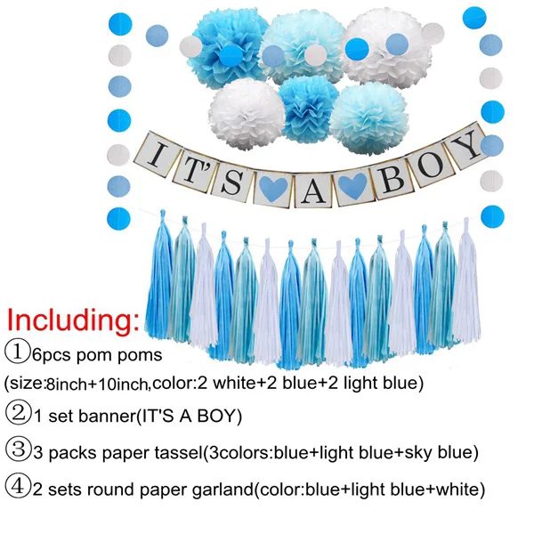 1 Набор бумажных поделок, баннеров для детского душа, половые гирлянды с кисточками для мальчиков и девочек, украшения для детского дня рождения - Цвет: L blue