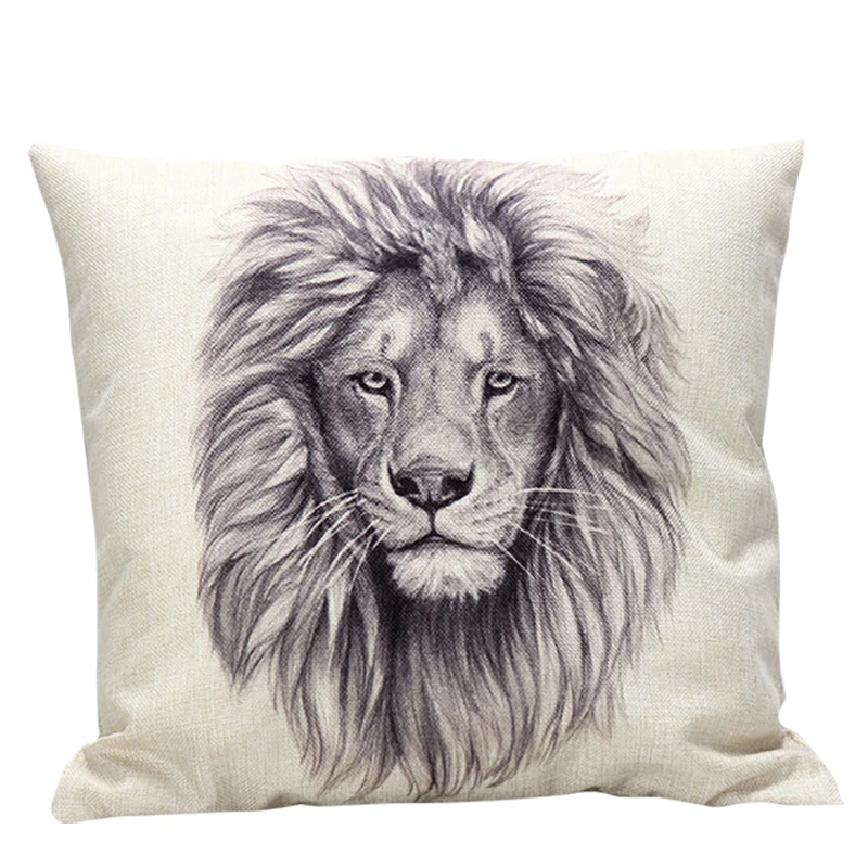 

1 x Animals Square Linen Blend Pillow Case Pillowcase Lion Cat Dog Mouse Throw Body Pillow Home Textile