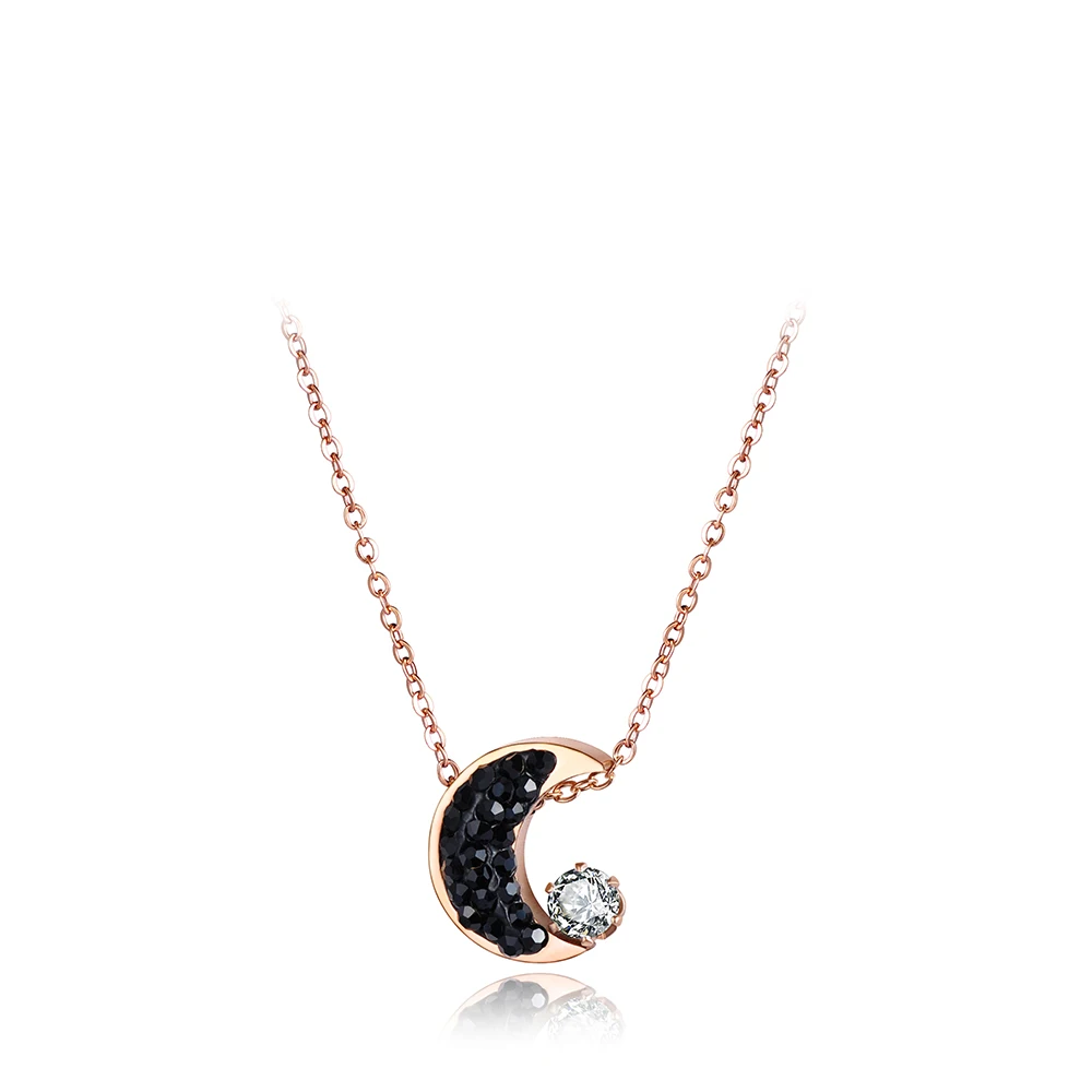 JeeMango Fashion Cubic Zirconia Moon Chokers Necklaces For Women Rhinestone Rose Gold Stainless Steel Pendant Jewelry N18036 | Украшения и