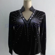 Стиль для мужчин костюмы для латинских танцев старшие спандекс камни с длинными рукавами латинские танцевальные рубашки для мужчин латинские танцевальные рубашки S-4XL M008