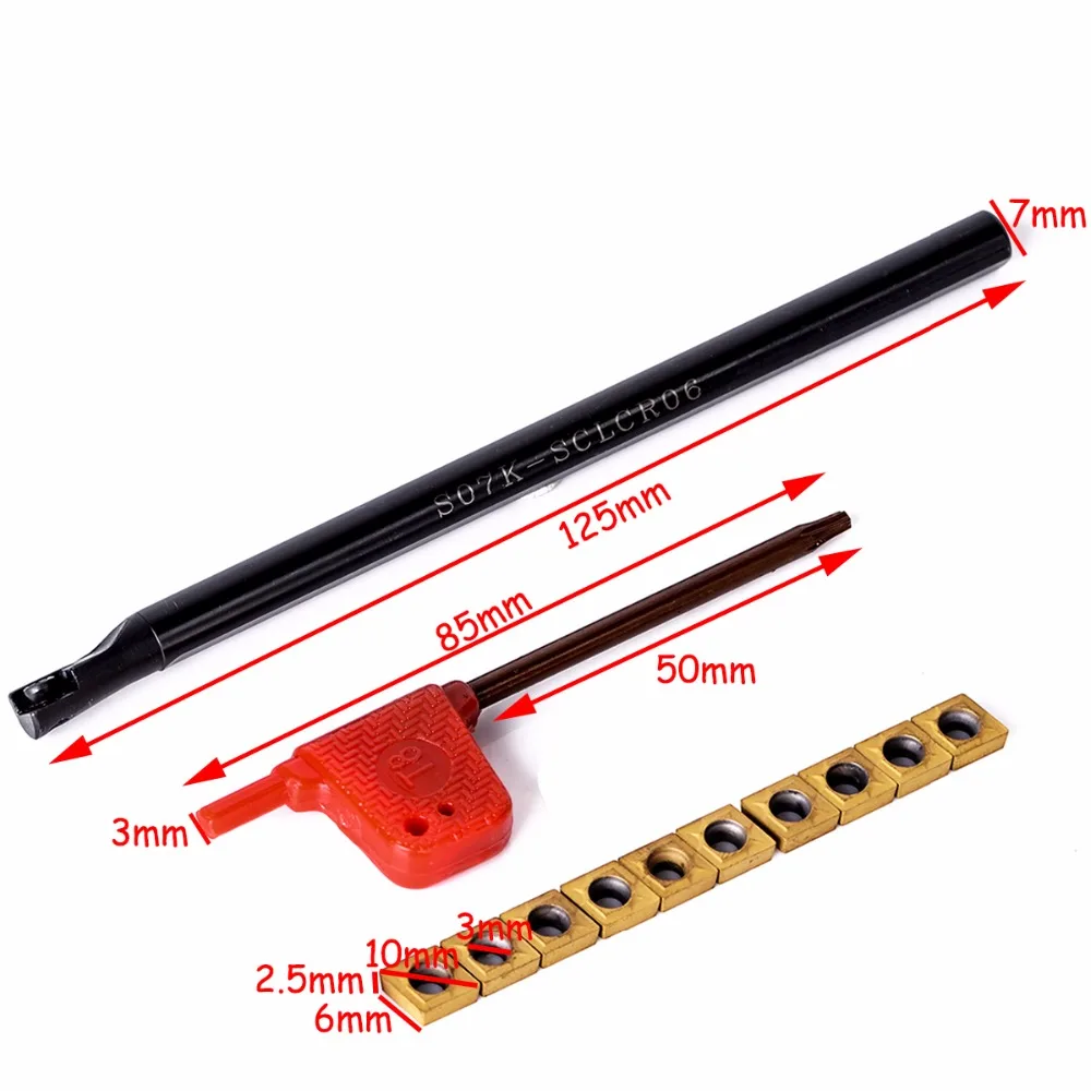 1 шт. S07K-SCLCR06 поворотный держатель+ 10 шт. CCMT060204-HM вставки с T8 гаечный ключ для токарного станка